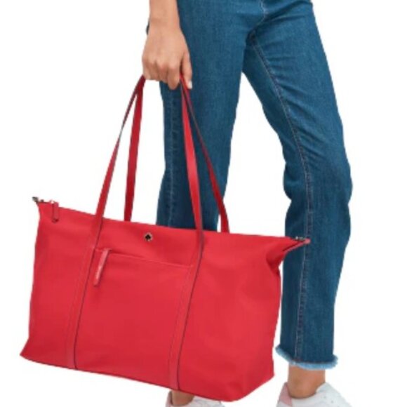 Kate Spade Red Jae Weekender Bag Nylon Large Lightweight Travel Tote - Picture 14 of 14